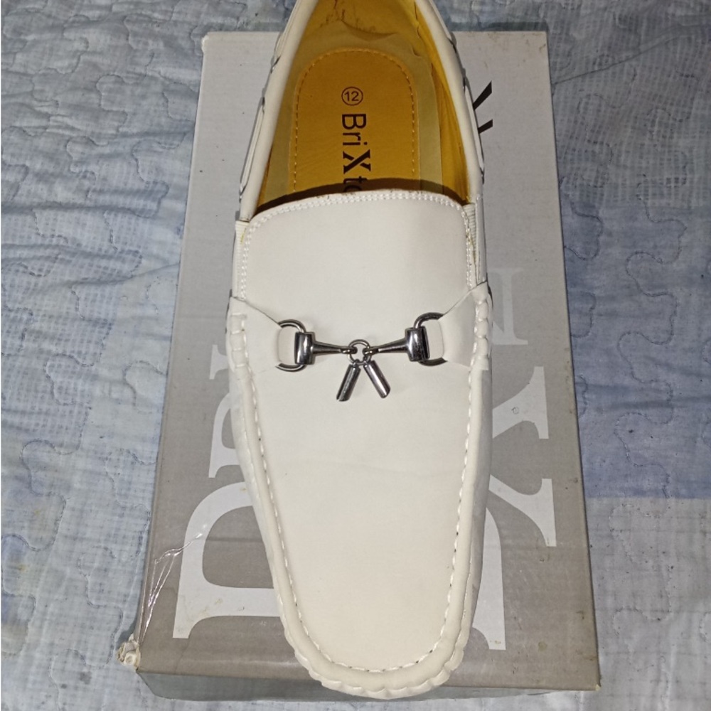 Brixton White Leather Slip-On Loafers with Silver Hardware